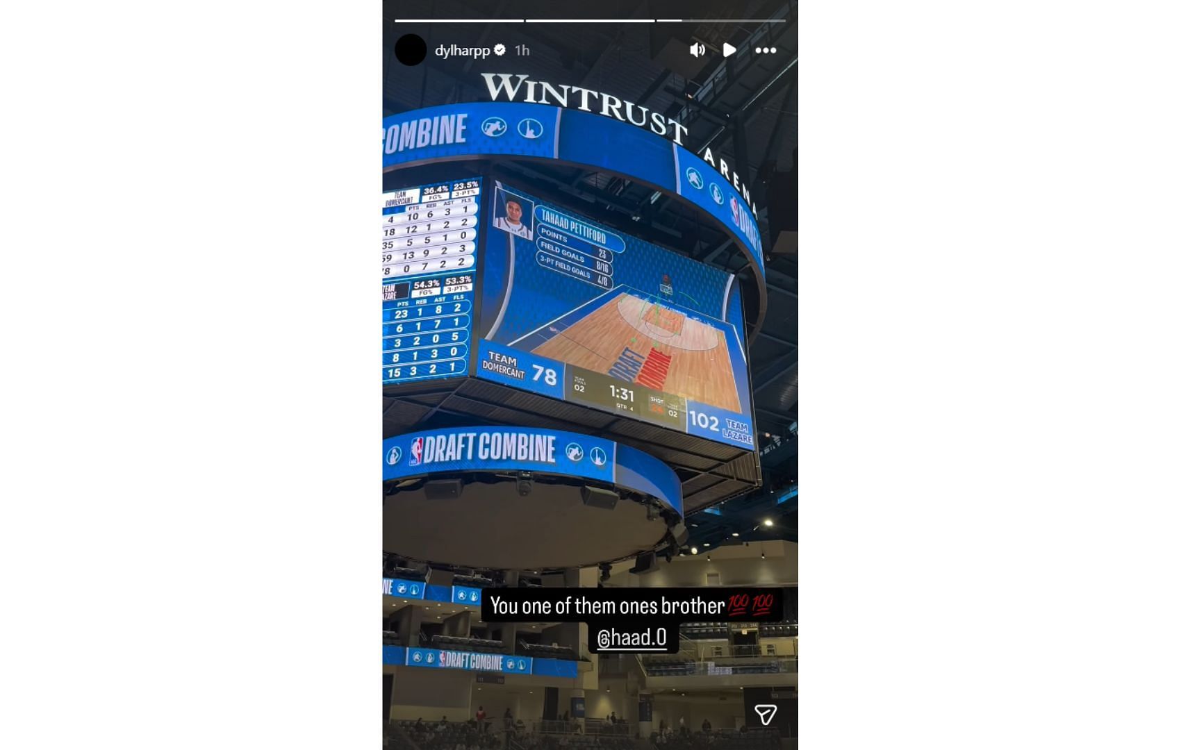 Dylan Harper captured Pettiford's performance at the NBA draft combine scrimmage on his Instagram story. (Credits: IG/@dylharpp)